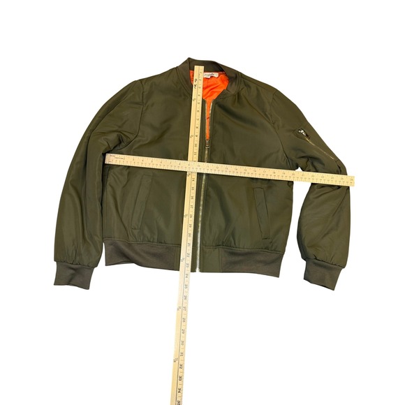 Charlotte Russe Olive Green Bomber Jacket Orange Lined Zip Pocket Size L - Picture 8 of 10